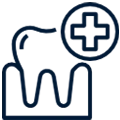 Tooth with medical cross symbol representing dental care and orthodontic treatment services.