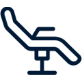 Dental chair icon representing orthodontic treatment and patient care services.