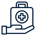Hand holding medical first aid kit with cross symbol icon