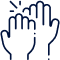 Hands gesturing upward with sparkles, indicating greeting or positive interaction in orthodontic care setting.